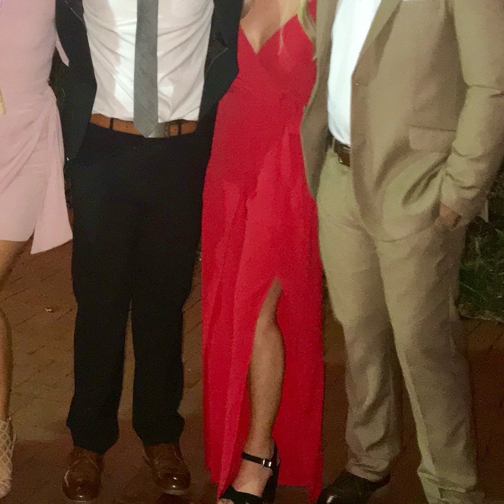 Red Jumpsuit with slits on both legs